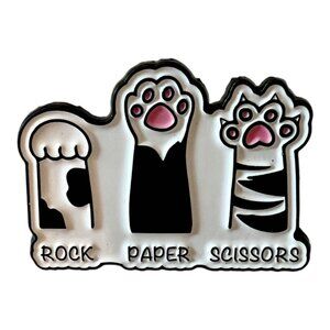 🧷🐈‍⬛CAT PAWS -  ROCK PAPER SCISSORS - Enamel Pin/Brooch - Black Backing
